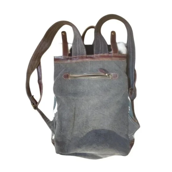 Handcrafted Myra Canvas & Leather Backpack With Ikat Print Cowhide Accent & Adju Myra Backpack - Etsy main image 4